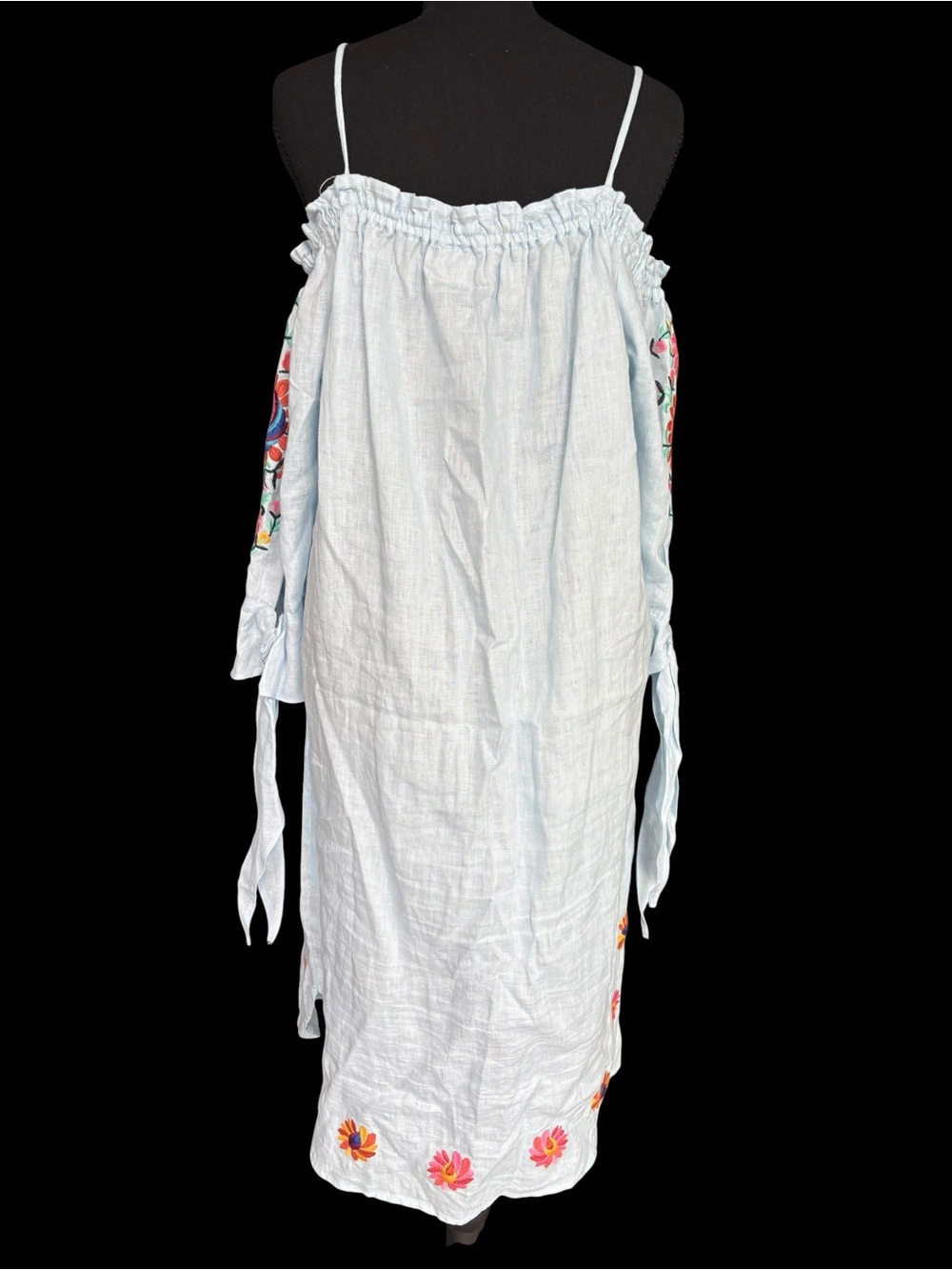Philosophy Light Blue 100% Linen Dress with Embroidery - Picture 4 of 13
